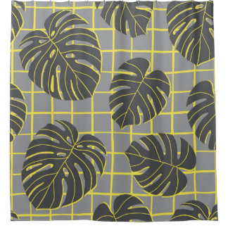 Rideaux De Douche Monstera Feuilles : Jaune-Gris moderne Abstrait