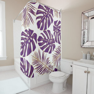 Rideaux De Douche Monstère et feuilles de palme et de violet et d'or