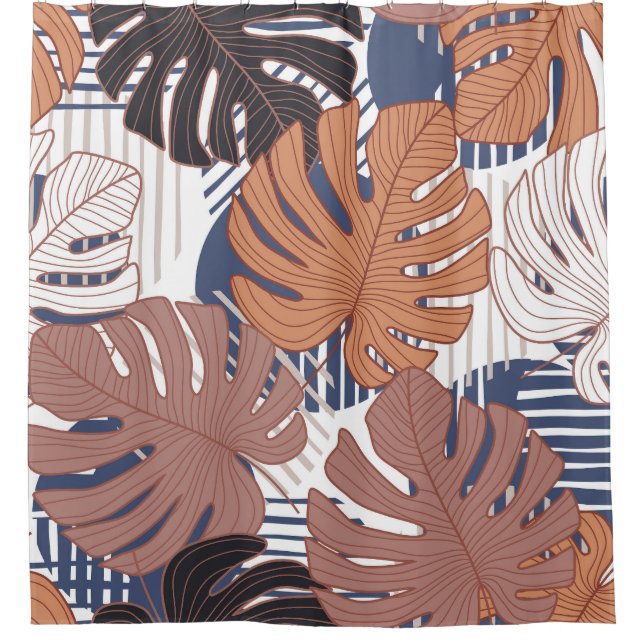 Rideaux De Douche Monstère exotique feuille, vintage tropicale. (Devant)