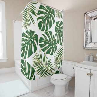 Rideaux De Douche Monstère verte et dorée et feuilles tropicaux palm