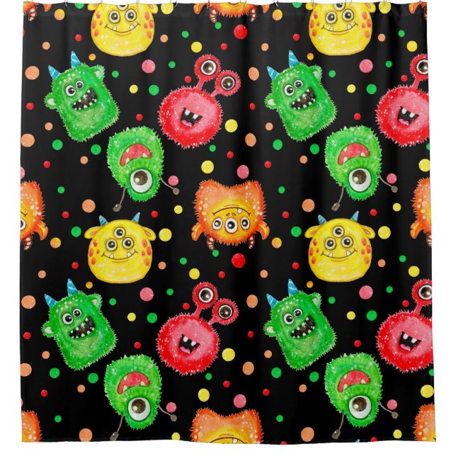 Rideaux De Douche Monstres aquarelles : Motif mignon (Devant)