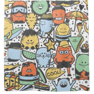 Rideaux De Douche Monstres d'été, coloré sans couture motif