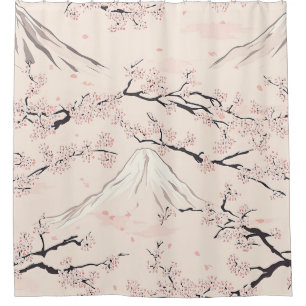 Rideaux De Douche Mont Fuji avec Cerisiers en Fleurs – Japonais