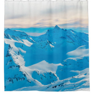 Rideaux De Douche Montagnes avec des pics de neige et le coucher de 