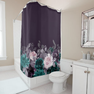 Rideaux De Douche Moody Boho Espèce noire Purple et Turquoise Flor