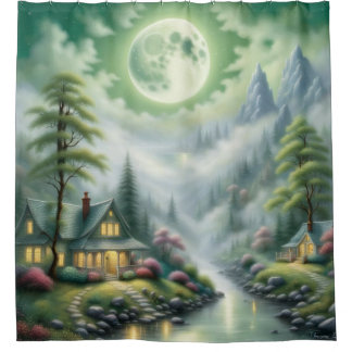 Rideaux De Douche "Moonlit River Village"