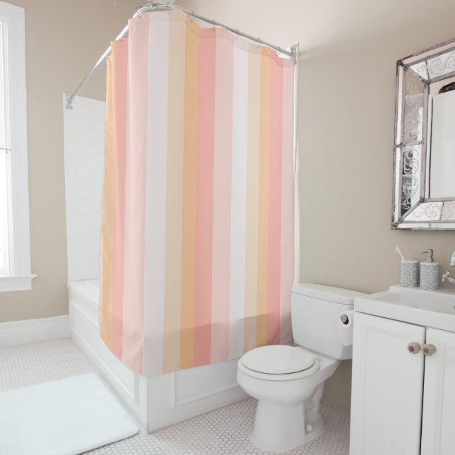 Rideaux De Douche Morning Dew rayures rose et jaune (En situation)
