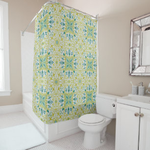 Rideaux De Douche Morris Vin jaune Turquoise & Motif Fleur