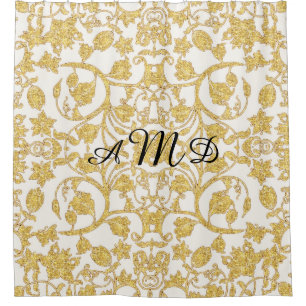 Rideaux De Douche Morroccan Décor Gold Floral Pattern Monogramme