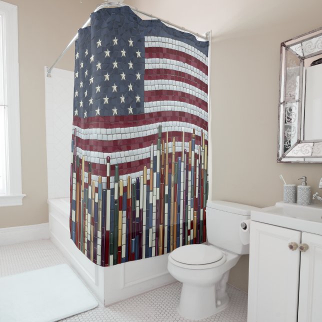 Rideaux De Douche Mosaic American Drapeau Vitrage Abstrait (En situation)