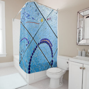 Rideaux De Douche Mosaïque de miroir bleu Abstrait