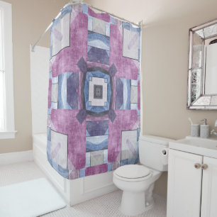 Rideaux De Douche Mosaïque Géométrique Abstraite Violet, Bleu et Gri