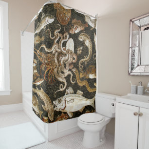 Rideaux De Douche Mosaïque romaine antique Pompéi Sea Life Mosaïque 