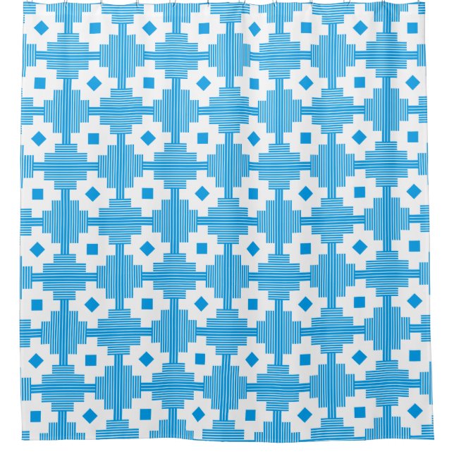 Rideaux De Douche Motif 061214 - Blanc avec bleu 009dea (Devant)