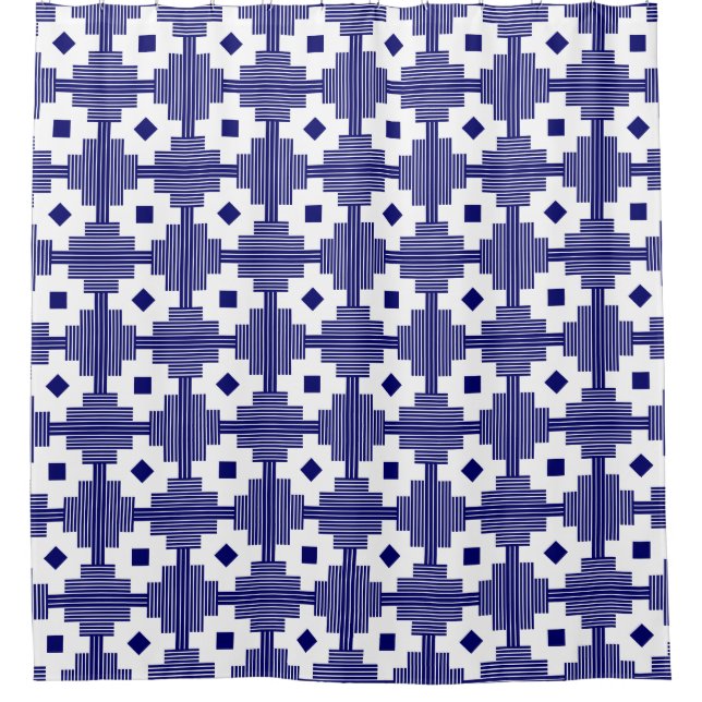 Rideaux De Douche Motif 061214 - Bleu foncé avec blanc (Devant)