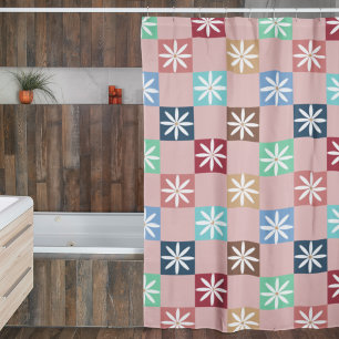Rideaux De Douche Motif à carreaux aux marguerites rétro des années 