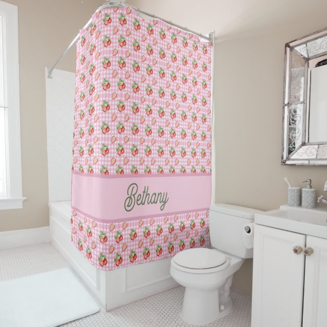 Rideaux De Douche Motif à carreaux gingham rose fraise (En situation)