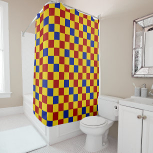 Rideaux De Douche Motif à carreaux rouge jaune et bleu