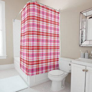 Rideaux De Douche Motif à carreaux Tartan Blanc Rouge Rose