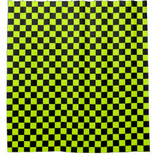 Rideaux De Douche Motif à carreaux vert acide et noir
