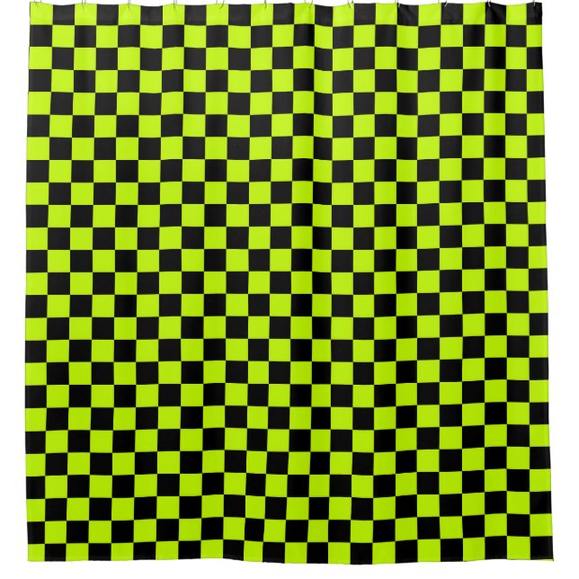 Rideaux De Douche Motif à carreaux vert acide et noir (Devant)