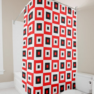 Rideaux De Douche Motif à carrés à damier rouge noir et blanc