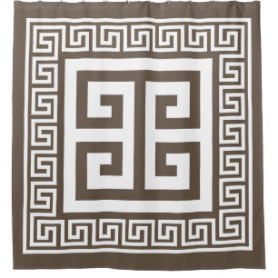 Rideaux De Douche Motif à clé grecque blanc et marron Design