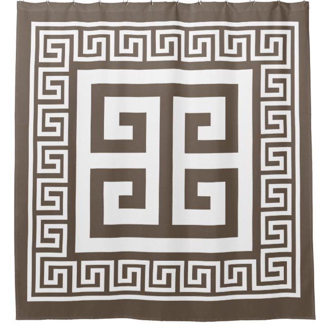 Rideaux De Douche Motif à clé grecque blanc et marron Design (Devant)