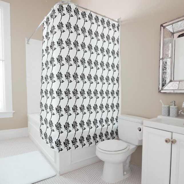 Rideaux De Douche Motif à crayon noir et blanc (En situation)