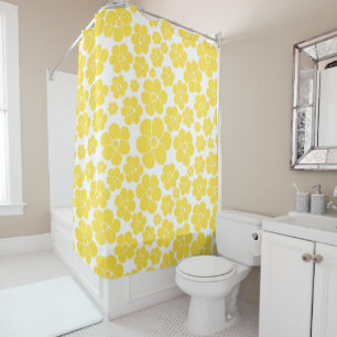 Rideaux De Douche Motif à fleurs - Citron jaune et blanc
