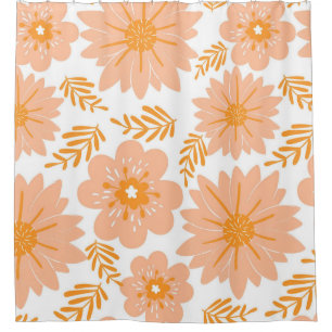 Rideaux De Douche Motif à fleurs orange Fuzz Vintage rétro