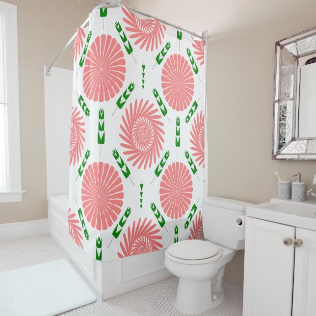 Rideaux De Douche  motif à fleurs roses  (En situation)