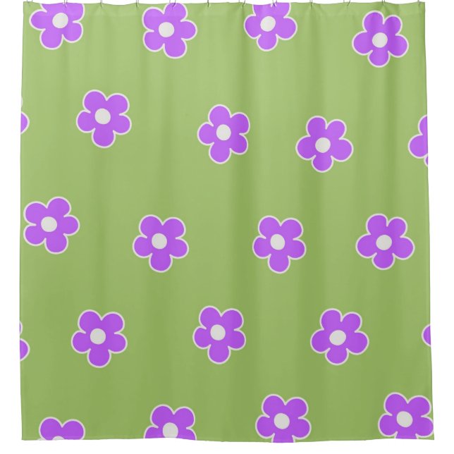 Rideaux De Douche Motif à fleurs vert violet rétro Y2K (Devant)