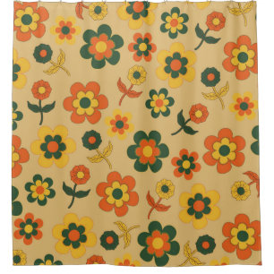 Rideaux De Douche Motif à fleurs Vintage orange rétro