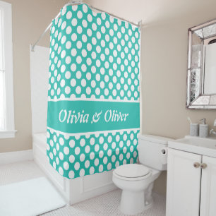 Rideaux De Douche Motif à points Polka Turquoise & Blanc