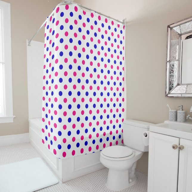 Rideaux De Douche Motif à pois blanc rose bleu (En situation)