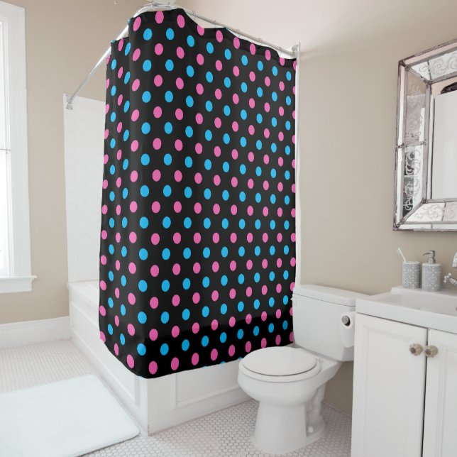 Rideaux De Douche Motif à pois bleu rose noir (En situation)