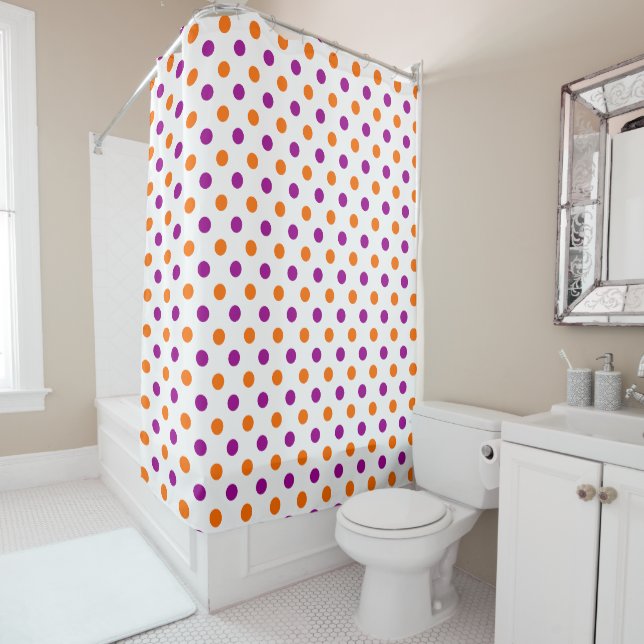 Rideaux De Douche Motif à pois orange violet blanc (En situation)
