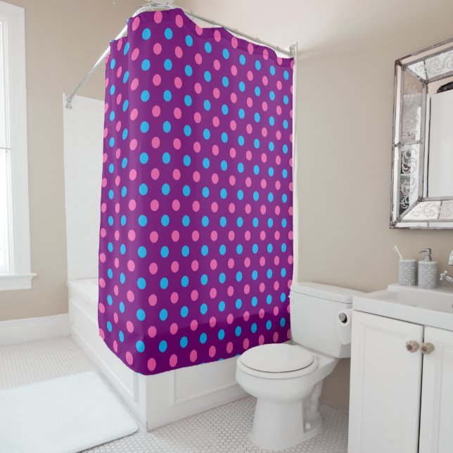 Rideaux De Douche Motif à pois rose bleu violet (En situation)
