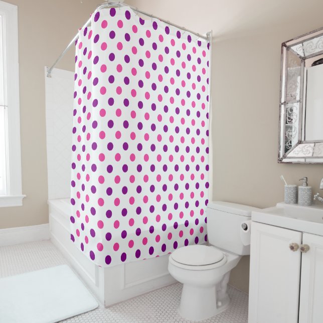 Rideaux De Douche Motif à pois rose violet blanc  (En situation)