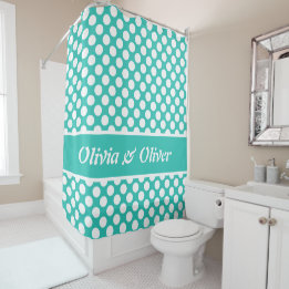 Rideaux De Douche Motif à pois turquoise et blanc, ambiance estivale