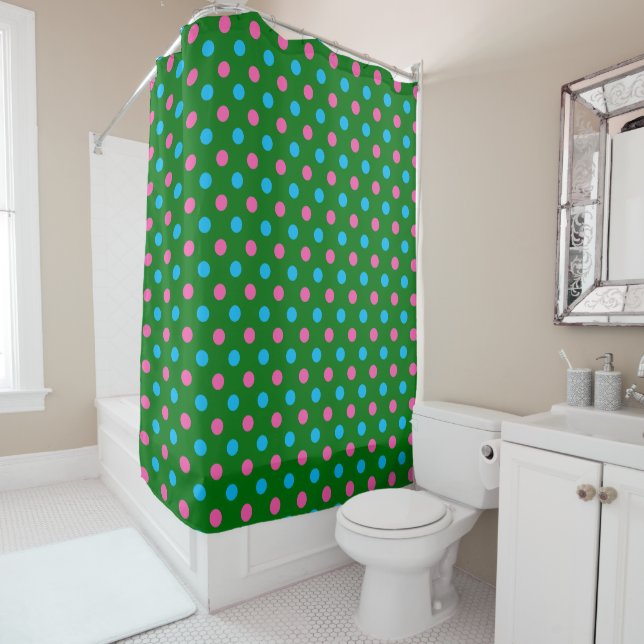 Rideaux De Douche Motif à pois vert rose bleu (En situation)