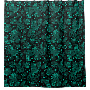 Rideaux De Douche Motif à pois vert turquoise sur noir