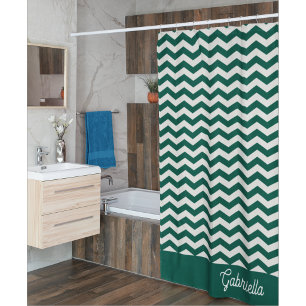 Rideaux De Douche Motif à rayures zig zag chevron vert sarcelle