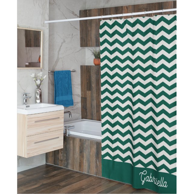 Rideaux De Douche Motif à rayures zig zag chevron vert sarcelle (Créateur téléchargé)