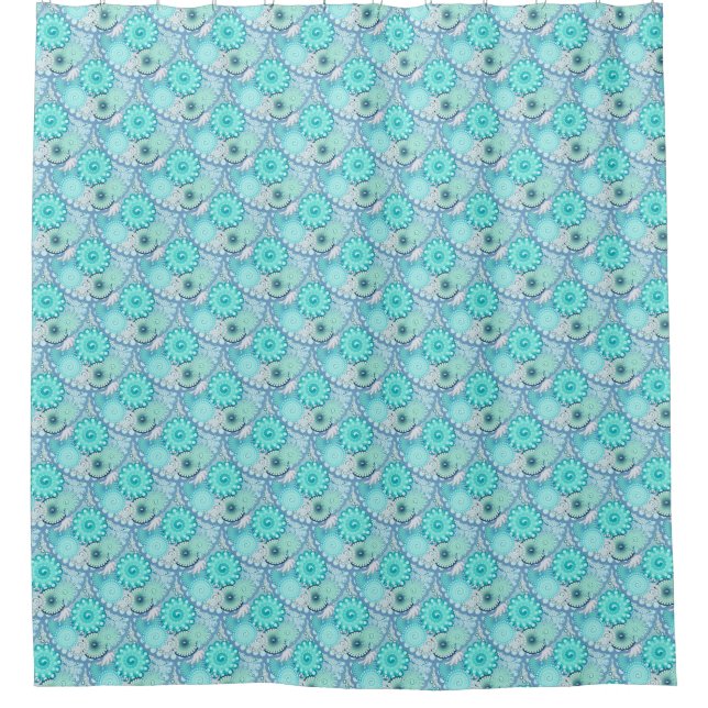Rideaux De Douche Motif à spirale fractale, bleu clair et Aqua (Devant)