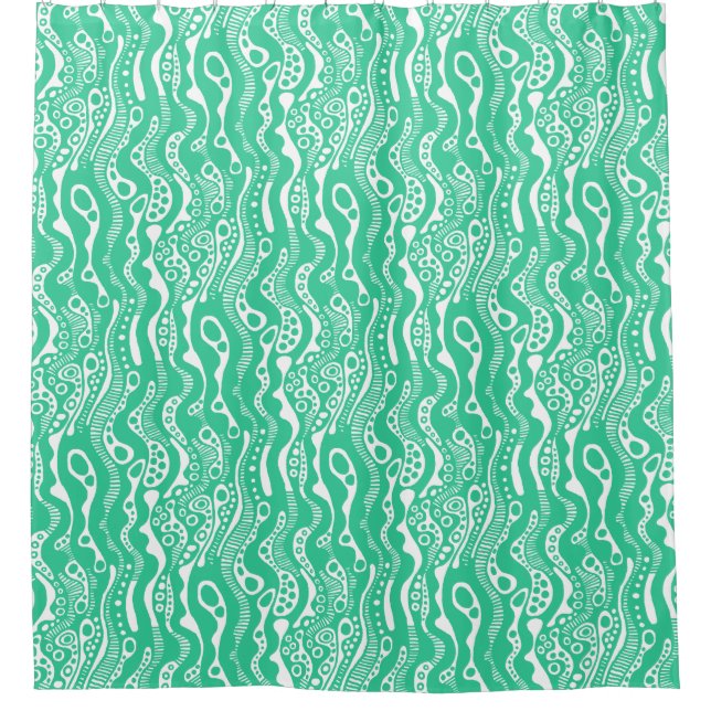 Rideaux De Douche Motif Abstrait 130621 - Vert marin sur blanc (Devant)