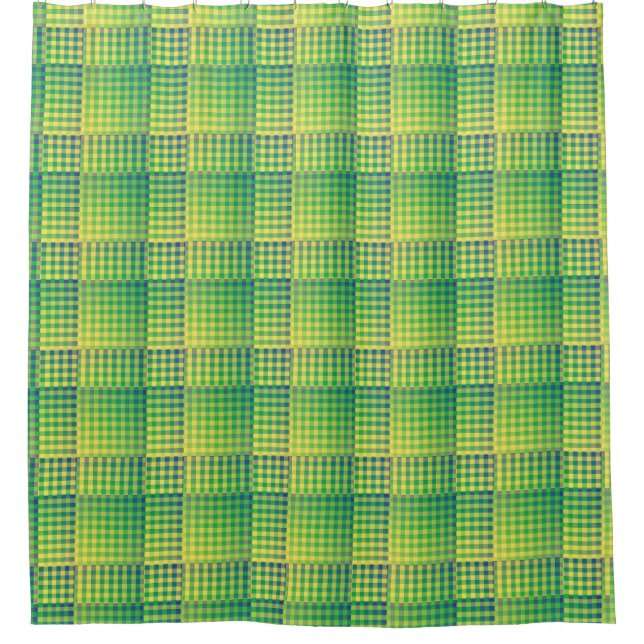 Rideaux De Douche Motif Abstrait à Damier Vert Bleu (Devant)