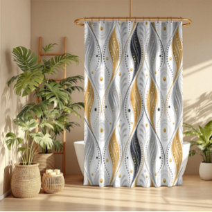 Rideaux De Douche Motif Abstrait Art Déco Luxe Or Argent Noir