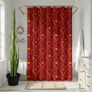 Rideaux De Douche Motif Abstrait Art Déco Rouge Or Luxueux